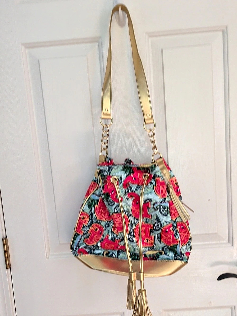 Ballidoll Paisley Shoulder Bag in Red & Blue Like New